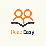 two people read a book. ReadEasy logo