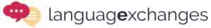 Language exchange (logo). A red speech bubble with three dots and a yellow text bubble